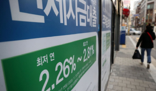 서울 시내 한 시중은행 영업점 앞 대출 안내문. <연합뉴스>